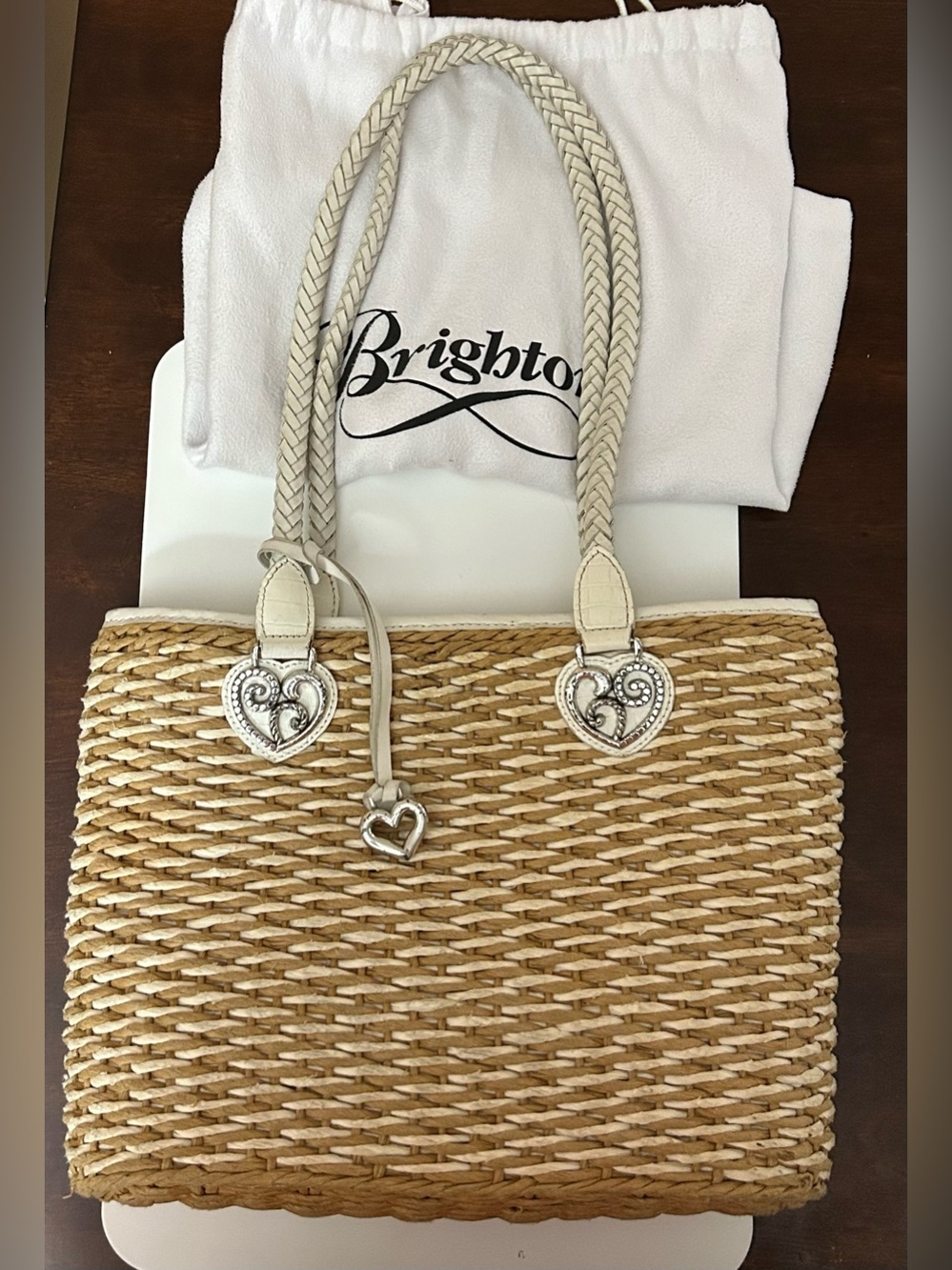 Vintage Brighton Woven Straw and Leather Shoulder Bag